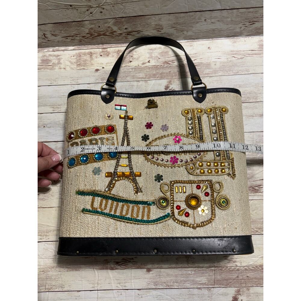 Enid Collins of Texas "Passport" Tote Bejeweled 60s Vintage Purse Paris Rome - Picture 9 of 9